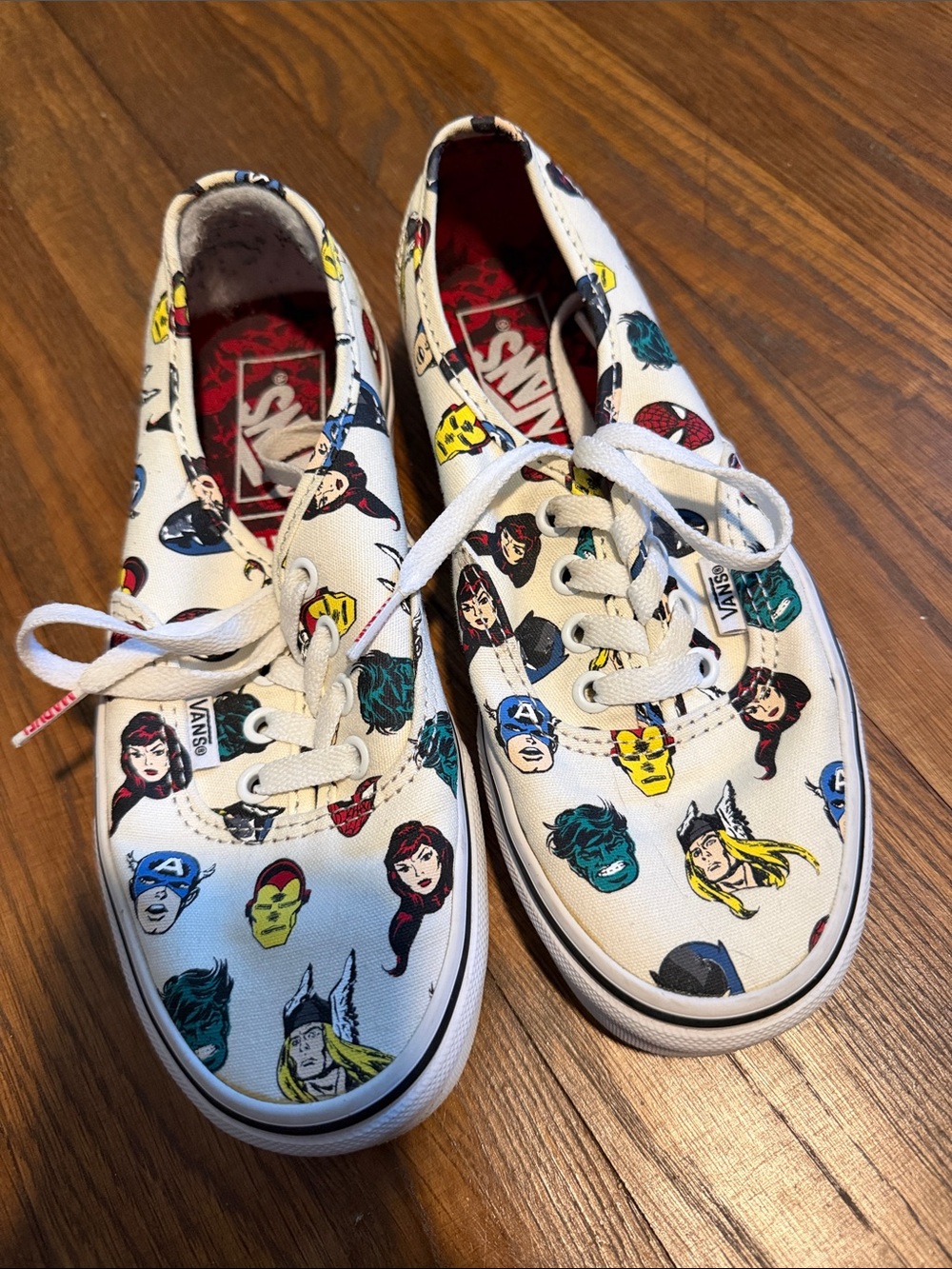 Vans White Canvas Sneakers with Multicolor Marvel Character Print
